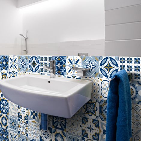 Sticker Mural Carrelage adhésif Cuisine Salle de Bain - 24 STICKERS CARRELAGES AZULEJOS FLORIDA - 24stickers10x10cm (1/5)