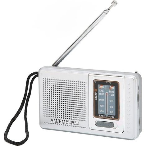 Mini-radio AM FM portable – Radio de poche à piles avec prise casque – Radio compacte pour maison voyage promenade et activités extérieures – Gris argent (1/5)