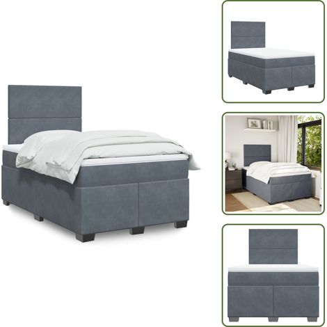 Sommier à lattes de lit et matelas Gris foncé 120x200cm Velours - Lit Double - Lit Plateforme - Matelas À Ressorts Ensachés - Literie - Chambre À Coucher (1/5)