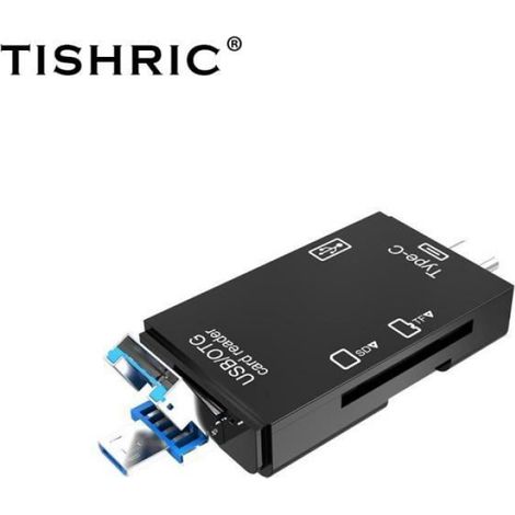 TISHRIC-Adaptateur OTG TF Type C,Micro USB,Lecteur de Carte SD,Carte Mémoire USB pour Macbook,Samsung,Huawei- Black[B9360]