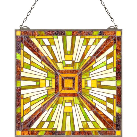 VEVOR Attrape-soleil Vitrail 50,1x52,7 cm, Vitrail Suspendu avec Chaine, Style Tiffany, Rectangle Vertical, Artisanat Traditionnel Vintage pour la Decoration de la Cuisine et de la Maison Fenetre
