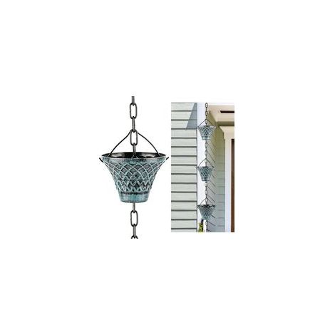Chaîne de Pluie décorative à Carreaux Bleus en Forme de Parapluie, 2,6 m, décoration de Jardin pour gouttières – 12 Tasses