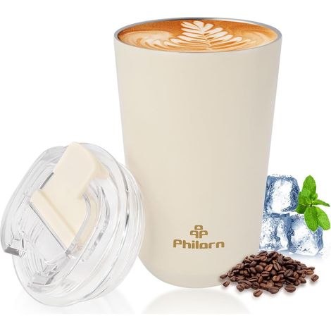 Insulated Mug with Lid, 380ml Coffee Mug to Go, BPA Free Car Coffee Mug, Insulated Travel Mug, White (1/5)