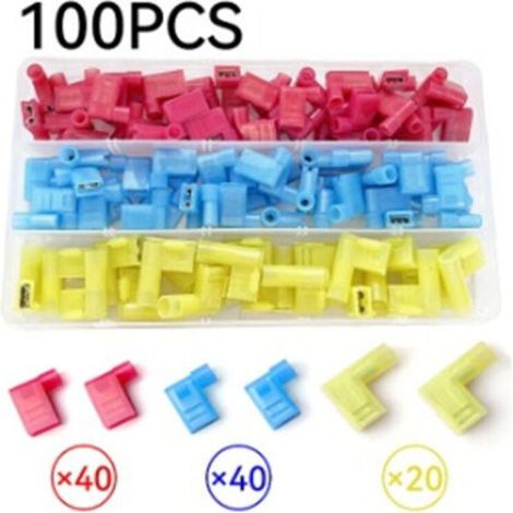 100PCS 90Degrés Nylon Entièrement Isolée Drapeau Terminal,Rapide Déconnecte Terminal Femelle,F Type Pousser Connecteur Electrique 12-10AWG/ 22-14AWG (1/4)