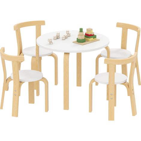 Table chaises enfants 3-8 ans bords arrondis surfaces colorées table basse chaises bois blanc (1/5)