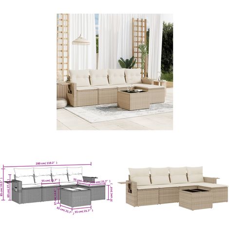 Salon de jardin avec coussins 6 pcs beige résine tressée - Ensemble Salon De Jardin - Meuble Extérieur - Jardin Design - Mobilier De Jardin - Chaise Longue - Home & Living (1/3)