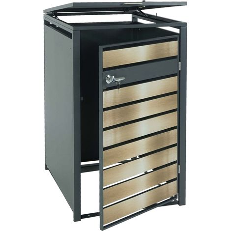 Cobertizo para basura con un compartimento para uno o dos cubos de basura en metal dorado antracita 040006991