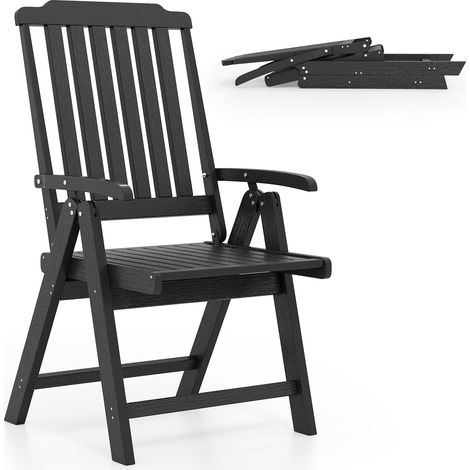 Chaise de Patio Pliable en HDPE avec Accoudoir, Dossier Courbé, Siège à Lattes, Fauteuil en Plastique pour Jardin, Balcon, Charge 150 kg, Noir (1/5)