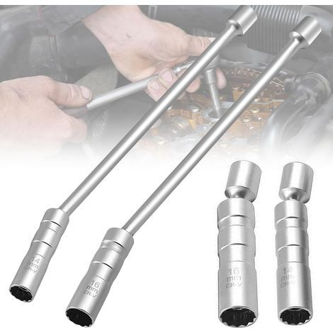 Lot de 2 douilles de bougie d'allumage : clé à bougie d'allumage longue 14/16 mm, rallonge de 30 cm, clé à douille magnétique pivotante à 12 points, extracteur de bougies d'allumage pour moto, (1/5)