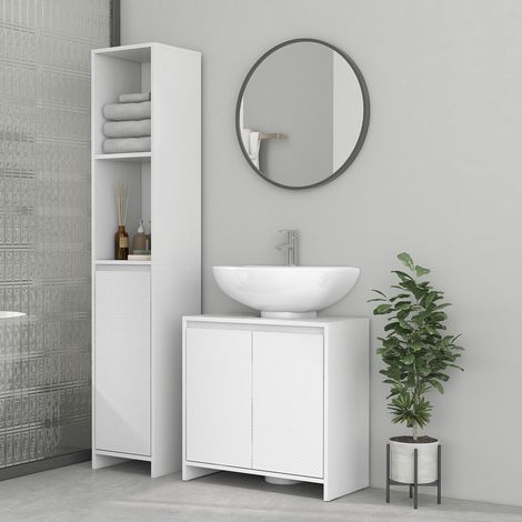 Mobiletto sottolavabo moderno con ripiano, base antiscivolo per lavabo, portata 40 kg, dimensioni 60x30x60 cm, colore bianco.