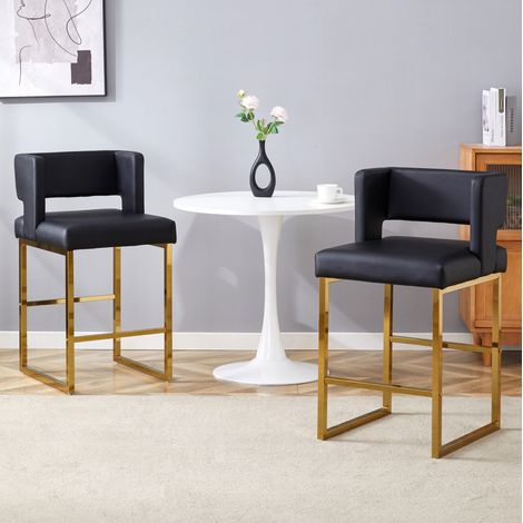 Nordischer Barhocker in Schwarz und Gold, PU, quadratisches Design, Höhe 91,4 cm (1/5)