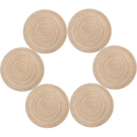 Sets de table, lot de 6 sets de table, PP, tressés, lavables, résistants à la chaleur, antidérapants, sets de table ronds 35 x 35 cm (ronds, ivoire) (1/3)