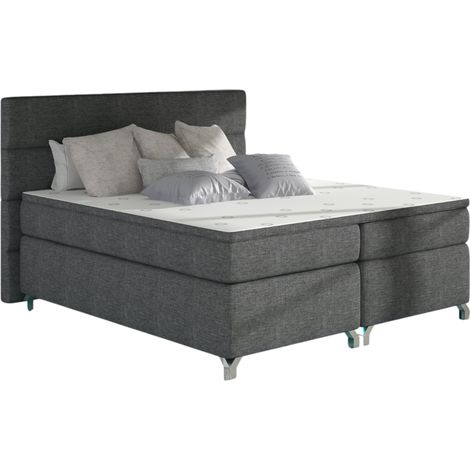 Les Tendances – Lit boxspring 160x200 cm tissu anthracite – Structure robuste avec tête de lit rembourrée – Matelas mousse haut de gamme + ressorts Bonnell (1/5)