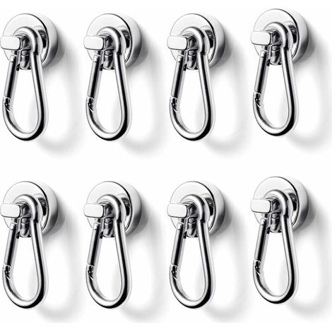 Crochet Magnétique, 20mm Super Fort Aimant Néodyme Crochet avec Mousqueton, Capacité de Charge Maximale 12kg - pour Bureau, Entrepôt, Grill, 8PCS (1/4)