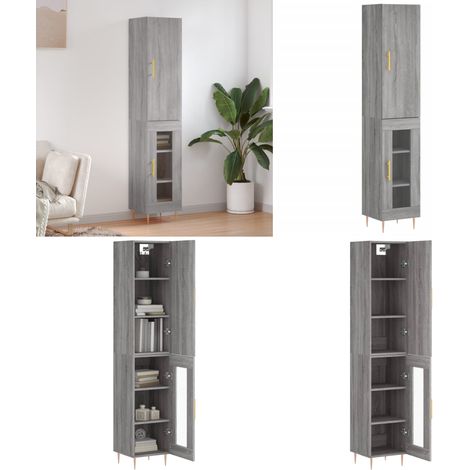 Highboard Grau Sonoma 34,5x34x180 cm Holzwerkstoff - Hängeschrank - Regal - Wohnzimmerschrank - Aufbewahrung - Sideboard - Home & Living (1/5)