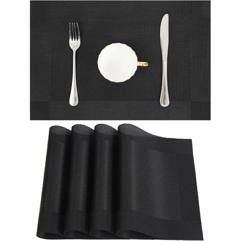 Lot de 10 Sets de Table tressé en PVC antidérapant Lavable pour Salle à Manger Set de Table Noir 45cm30cm.- Dessous de plat (1/5)