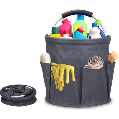 Panier de nettoyage avec poignée, organisateur de nettoyage multipoches en tissu Oxford, rangement pliable pour produits ménagers, (1/5)
