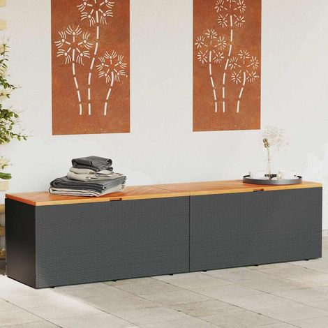 Gartentruhe Schwarz 220x50x54 cm Poly Rattan Akazienholz (1/5)