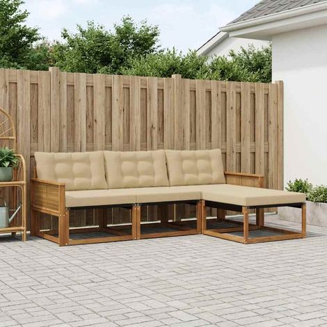 vidaXL Conjunto de sofás de exterior 4 uds. Natural y Beige (1/5)