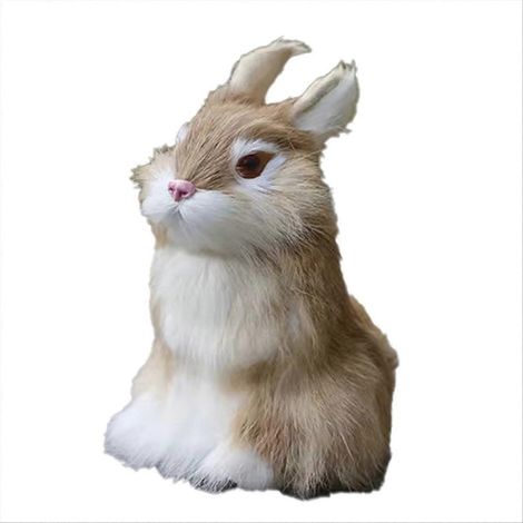 Figurine réaliste en fausse fourrure de lapin, idéale pour la décoration intérieure, les cadeaux et les loisirs créatifs. Couleur : jaune. (1/5)