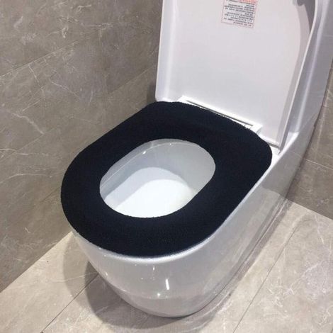 WC-Sitzbezüge – WC-Sitzbezüge – Komfortprodukte fürs Badezimmer – Waschbares Fleece-Material – Einheitsgröße – Schwarz (1/5)