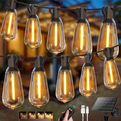 Catena di luci solari da esterno da 11m, Luce da giardino ricaricabile tramite USB con telecomando e 30+1 lampadine LED ST38, IP44 (set da 2) (1/5)