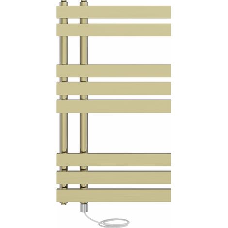 Prefilled Electric Heated Towel Rail D-shape Radiator Ladder Warmer Heating Rads 800x450mm Brushed Brass (1/5)
