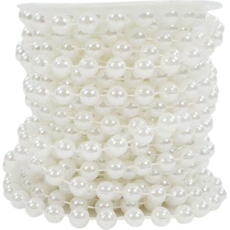 Ruban de perles Sepkina, collier de perles, guirlande de perles, cordon de perles, Noël, Avent, mariage, décoration, décoration de table, vendu au mètre, 6 mm (S-P8-01-Blanc-10 m) (0,90 €/m) (1/5)
