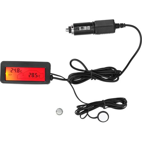 Kompaktes elektronisches Digitalthermometer mit LCD-Anzeige, 12 V Gleichstrom, für Auto, Innen- und Außenbereich, rot (1/5)