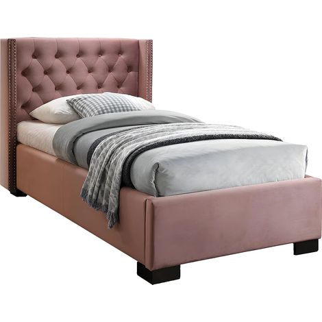 Letto testata capitonné - 90 x 200cm - Velluto rosa - MASSIMO (1/3)
