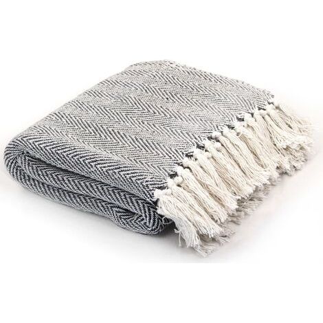 QORVA-INLIFE Couverture coton à chevrons 220 x 250 cm Bleu marine