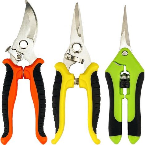 Set di 3 cesoie da giardino ergonomiche. Forbici da giardino robuste e di alta qualità con blocco di sicurezza. (1/5)