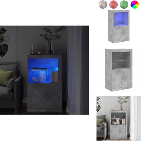 Armoire latérale avec lumières LED gris béton bois d'ingénierie - Meuble De Rangement - Armoire Moderne - Armoire Led - Luminaire Intégré - Décoration Intérieure (1/5)