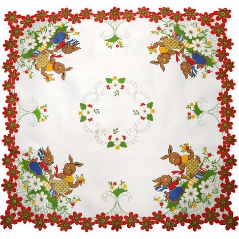 Tovaglia pasquale antimacchia con coniglietti, 85x85 cm.