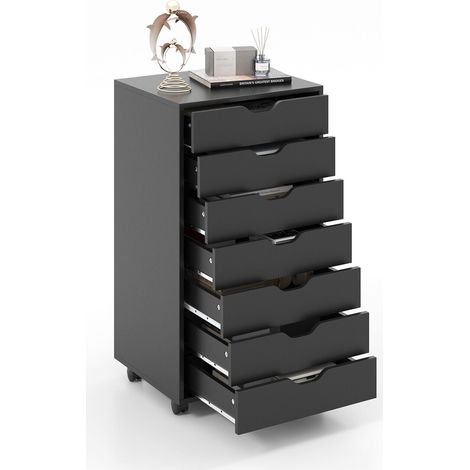 7 Drawer Chest Storage Dresser Floor Cabinet Organizer w/ Wheels Home Office (1/5)