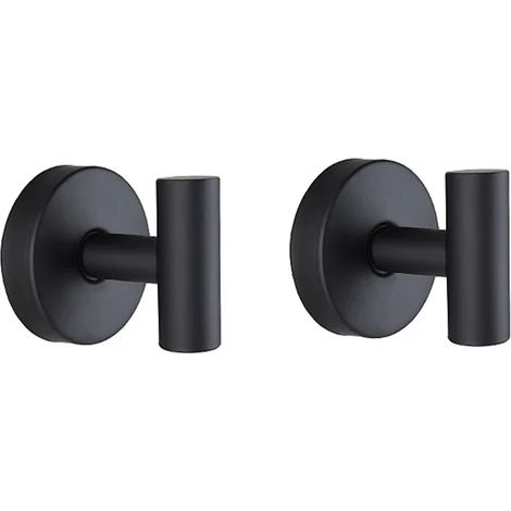 (Lot de 2 crochets à ventouse en acier inoxydable noir) - Fixation murale sans perçage - Porte-serviettes suspendu pour salle de bain et cuisine (1/5)