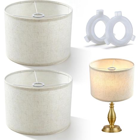 Lot de 2 abat-jour tambour beige Ø 30 x 20 cm : abat-jour en tissu E27 pour lampes de table avec support araignée et bague de réduction E14, montage nécessaire (1/5)