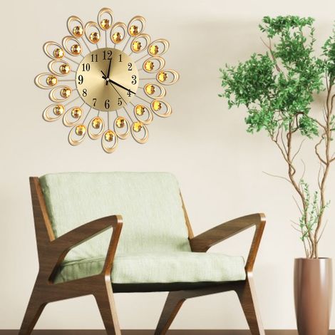 Horloge florale de style européen, en fer forgé, silencieuse, à piles, facile à lire, pour la maison ou le bureau (dorée) (1/5)