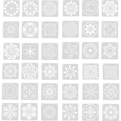 36 pochoirs créatifs pour dessin de mandalas, pochoirs ajourés à faire soi-même pour la peinture murale et de meubles (blanc)-9x9cm-White (1/3)