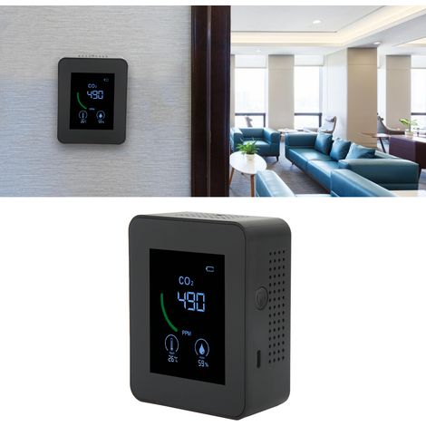 Dioxyde de carbone Détecteur de dioxyde de carbone, capteur TVOC à chargement USB, moniteur de qualité de l'air à semi-conducteur avec test de température et d'humidité, noir,DUBUNS (1/5)