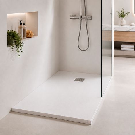 Receveur de douche AQUALITE ULTRASLIM Bonde Frontale PN24 extra-plat 26mm - 120x80 Blanc (1/5)