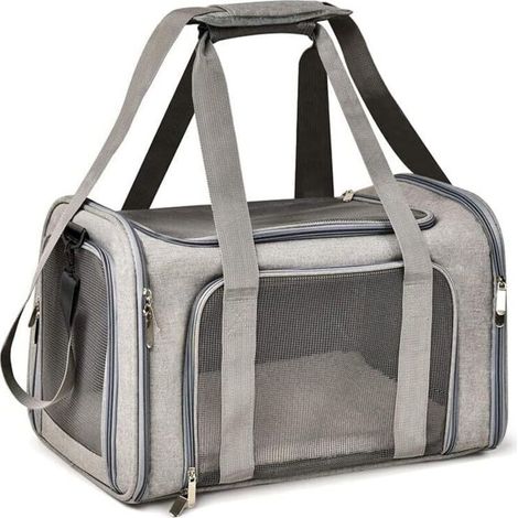 Dog and Cat Carrier Bag, Foldable Pet Carrier, Breathable Cat Carrier (L, Gray)