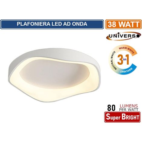 PLAFONIERA LED A ONDA BIANCO MOTAGGIO A SOFFITTO 38W COLORAZIONE LUCE 3IN1 CCT 3000K - 4000K - 6500K (1/3)