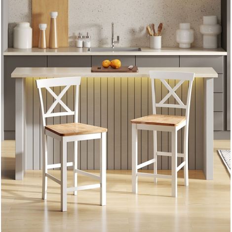 MEUBLIV Lot de 2 tabourets de bar avec dossier et repose-pieds en bois chêne et blanc (1/5)