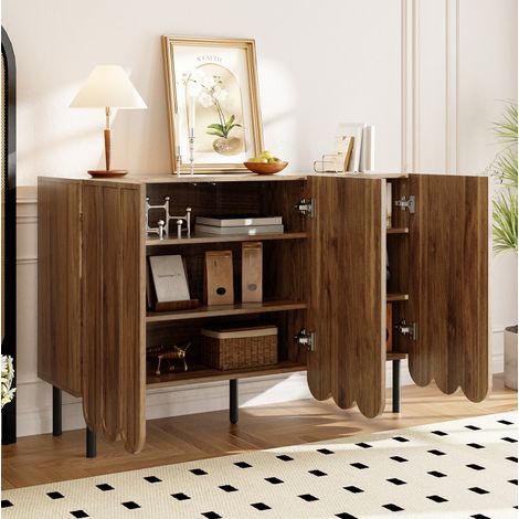 MEUBLIV Buffet 120x35x80 cm noyer – portes ondulées, rangement modulable (1/5)