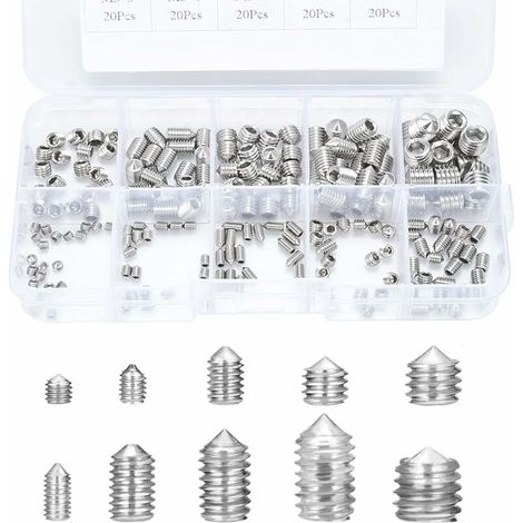 Vis Sans Tete, Vis Pointeau, M3 M4 M5 M6 M8 Vis Sans Tête Conique, Vis Poignee Porte, Kits de Vis à Six Pans Creux, Acier 304 Inoxydable 200 pcs Lefou (1/5)