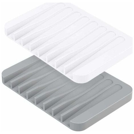 Lot de 2 Porte-savon, porte-savon en silicone avec évacuation, porte-savon en silicone pour salle de bain douche porte-savon design antidérapant pour salle de bain comptoir de cuisine (1/4)