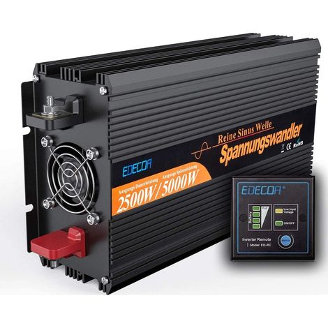 Edecoa – Convertisseur de tension 12V 220V 2500W – Onde sinusoïdale pure – Télécommande 4m – Compatible avec batteries EFB, AGM, Gel, LifePO4 - 2500w12v (1/5)