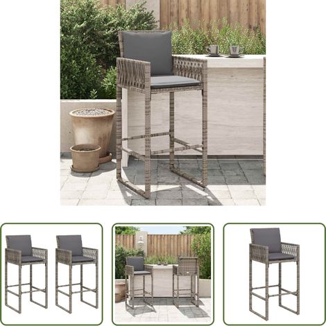 Chaise de jardin - Tabourets de bar jardin coussins lot de 2 gris résine tressée (1/5)