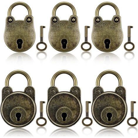 6 pièces serrure vintage style antique mini archaize serrures en bronze métal clé serrure petites serrures avec des clés (1/5)
